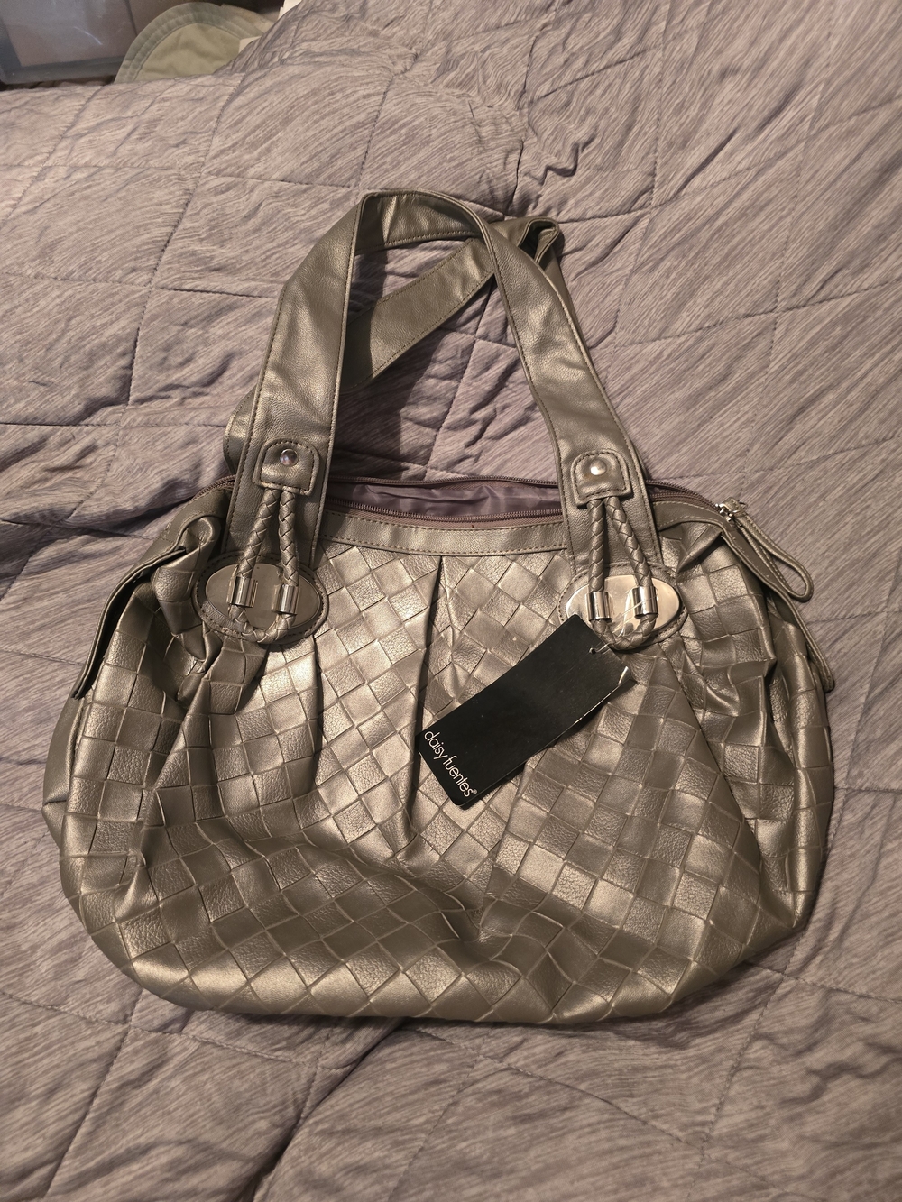 daisy fuentes Metallic Woven Tote Bag - Silver